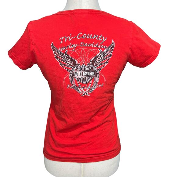 VTG y2k Women's Red Jeweled Bedazzled Harley Davidson Motorcycles T Shirt Sz S - Picture 3 of 6